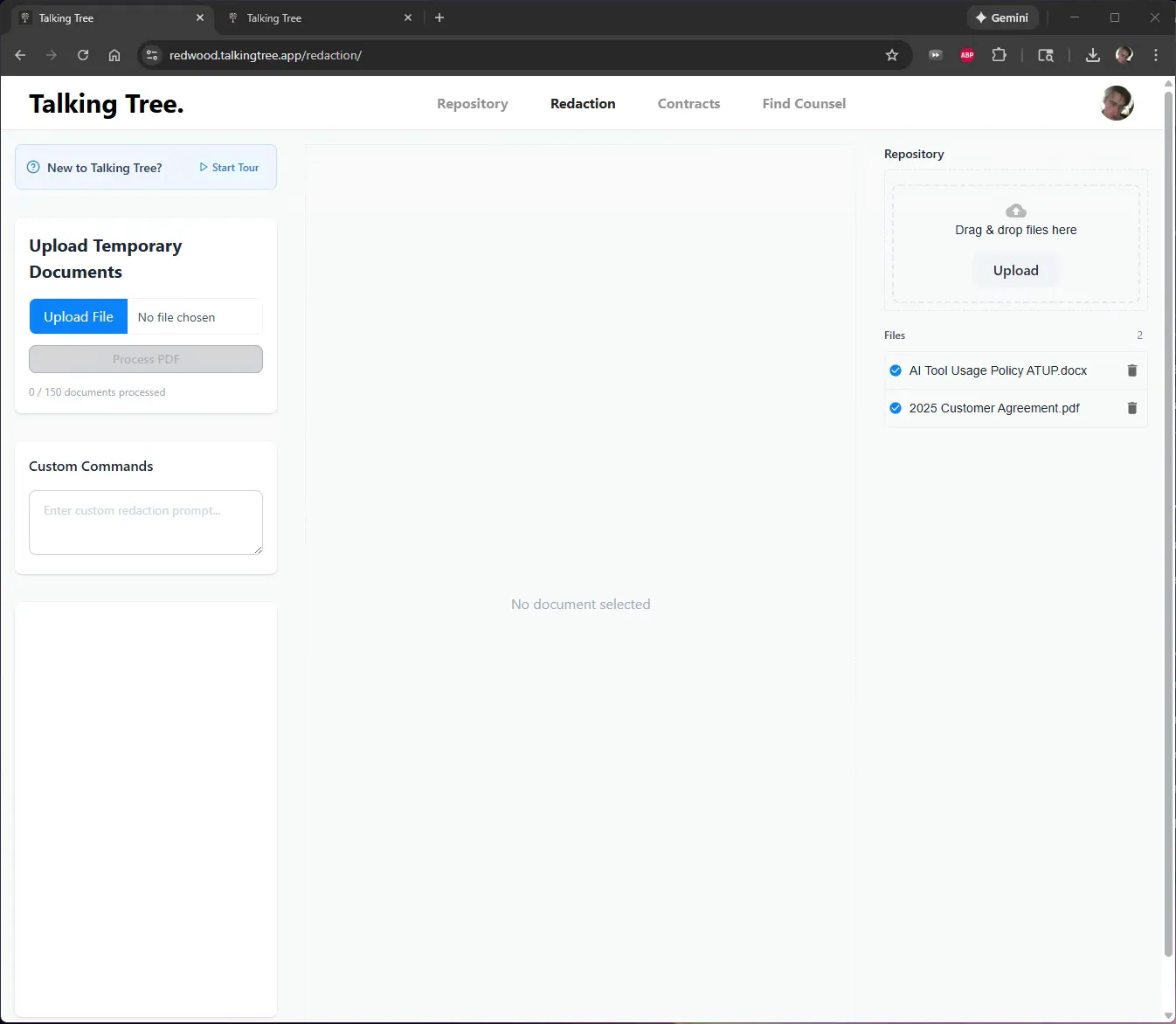 Redaction tool landing page with repository files listed