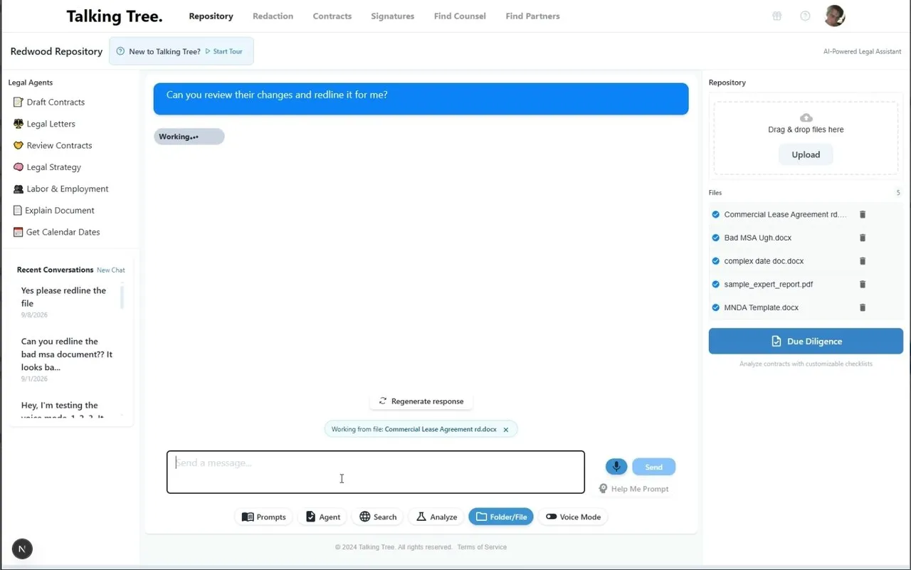 Asking Redwood to review and redline the selected lease