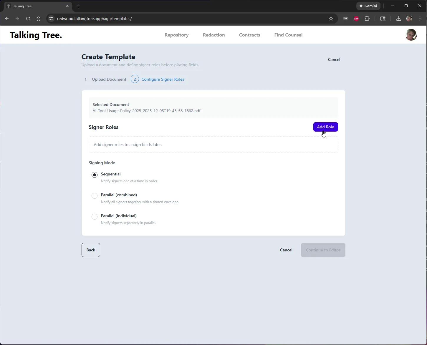 Add a signer role such as Employee