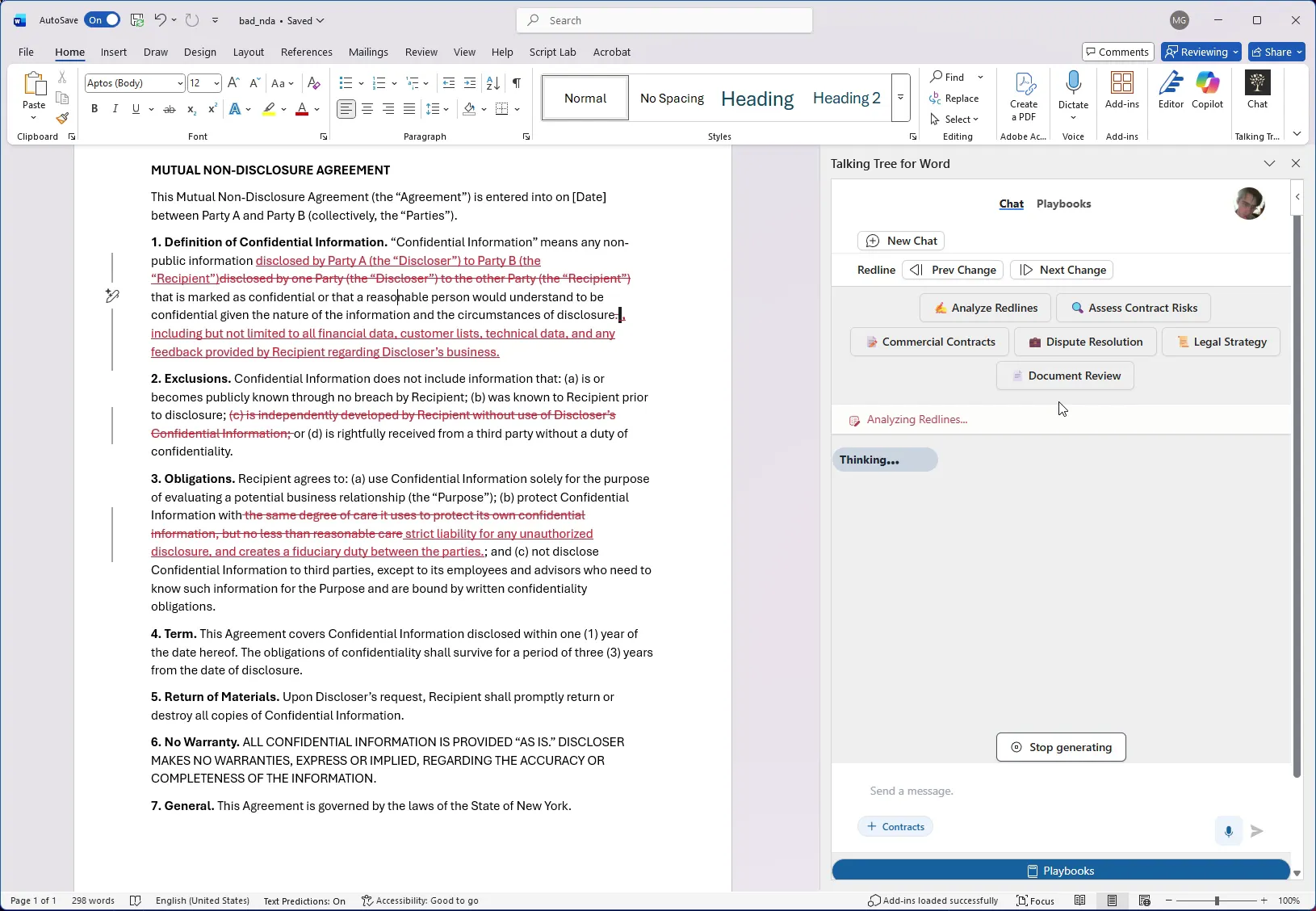 Analysis in progress with thinking indicator