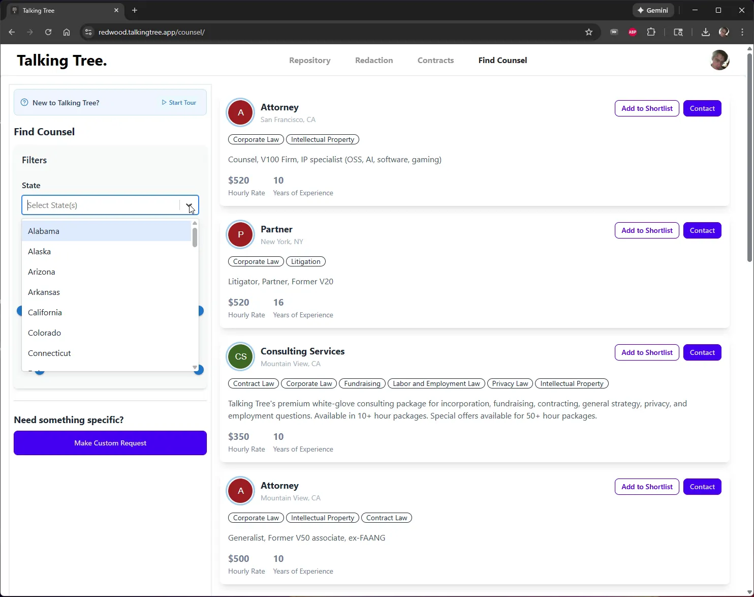 State filter dropdown open