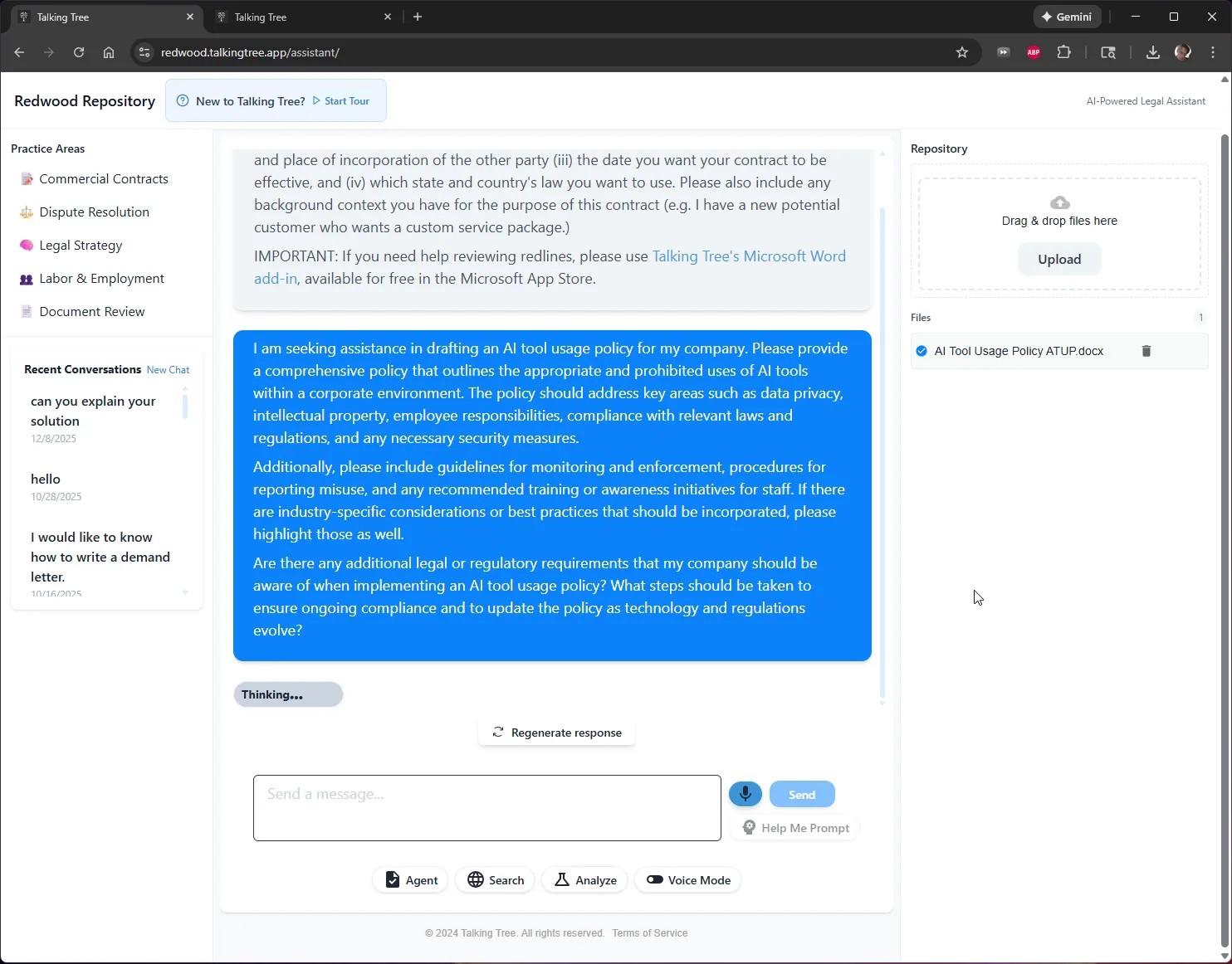 Assistant thinking indicator while processing the request