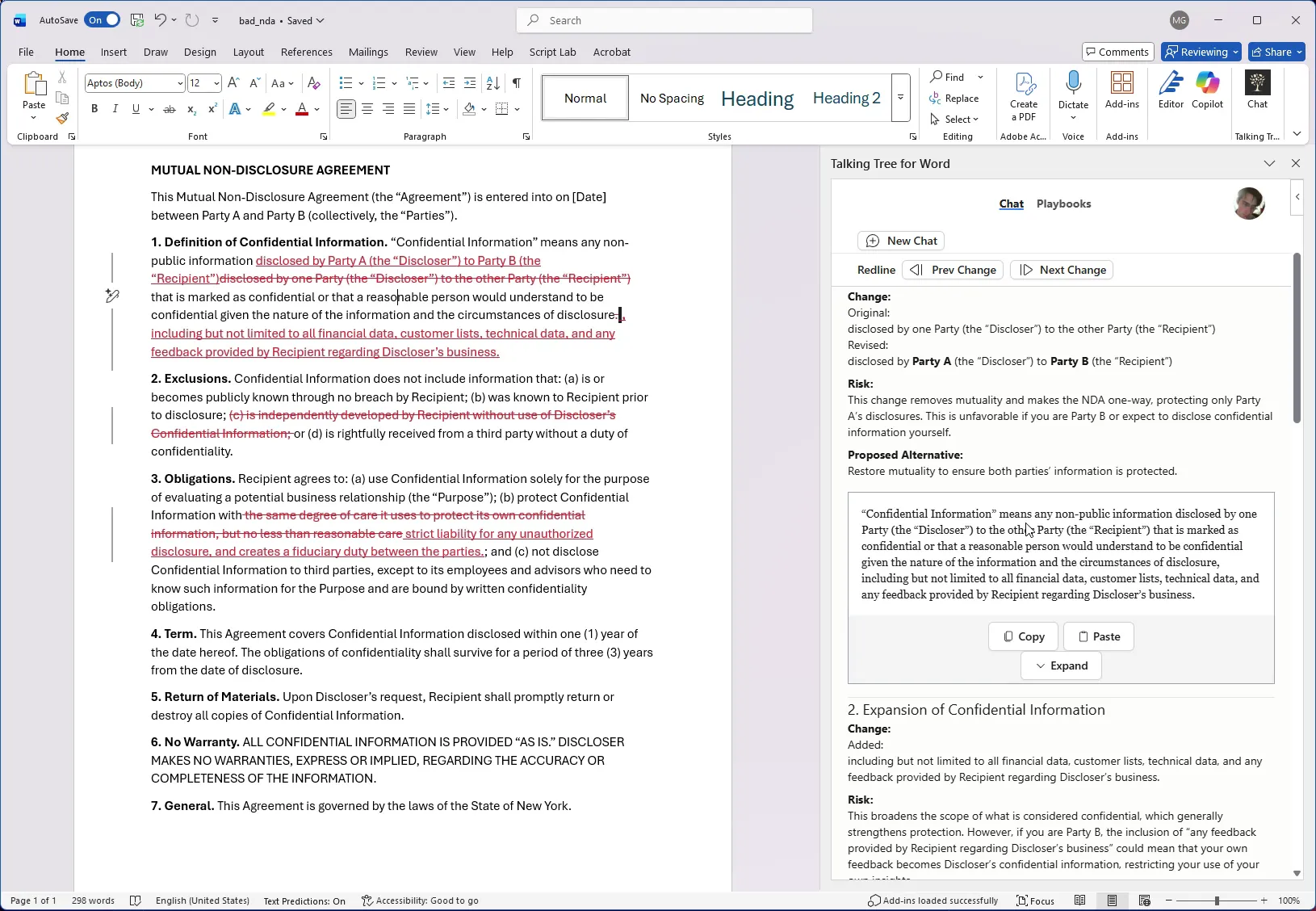 Reviewing additional redline changes