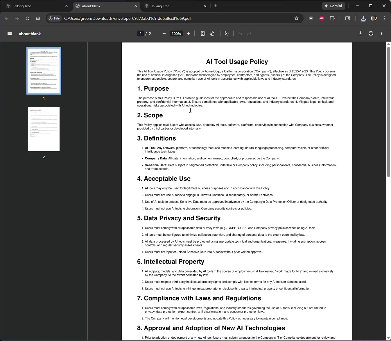 Executed document title page open in the PDF viewer