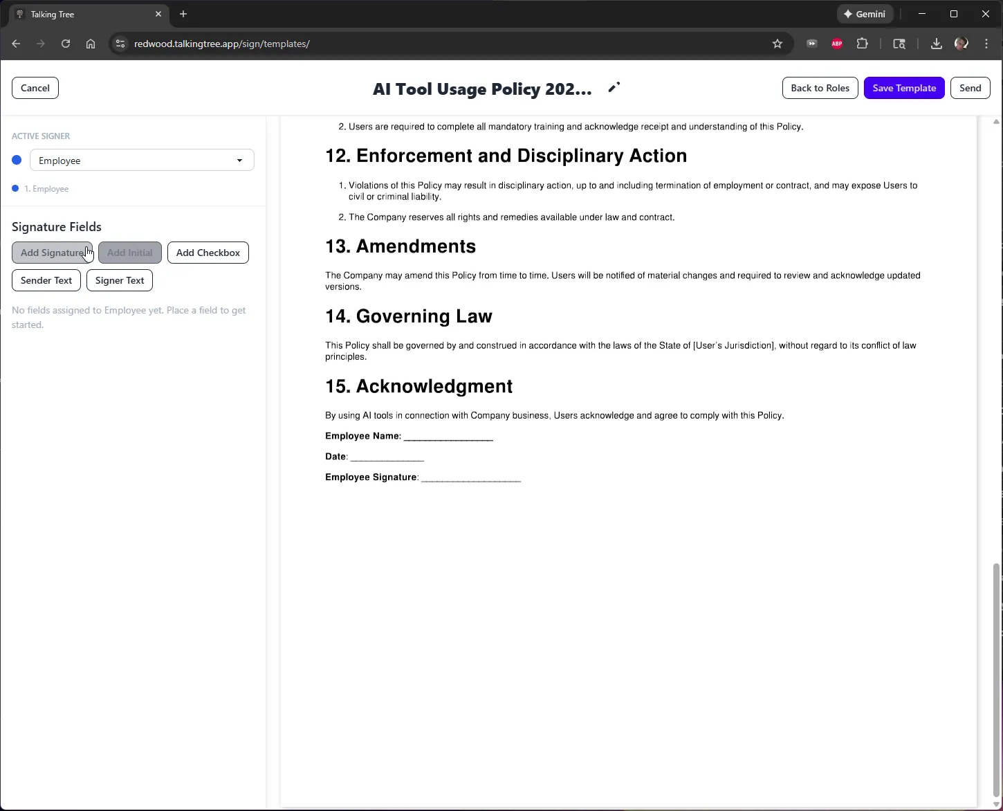 Place the signature field on the document