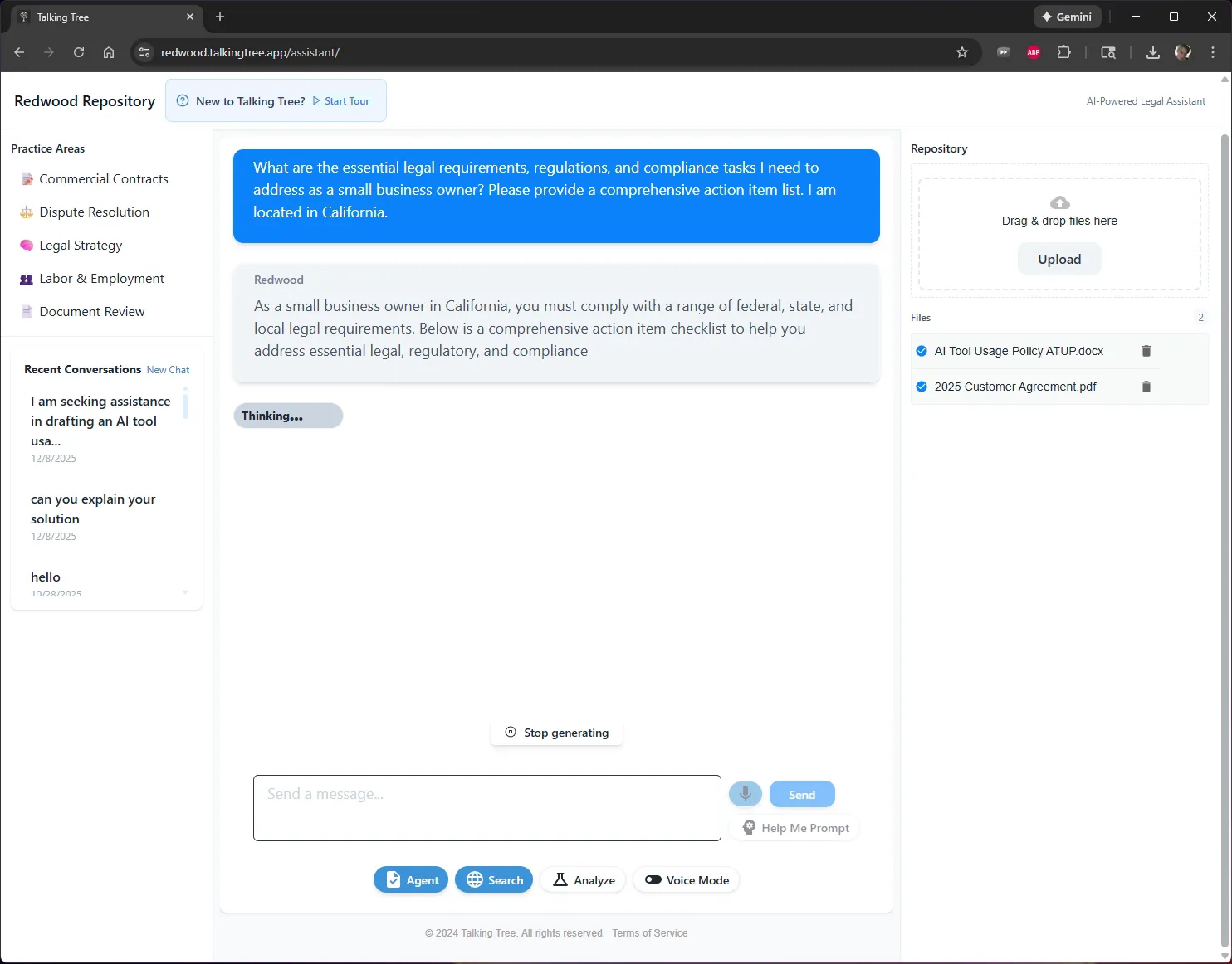Agent response beginning to stream