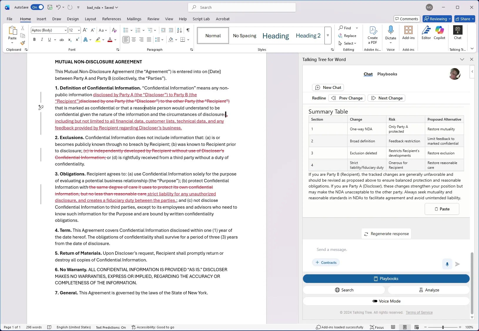 Reviewing the final summary table and recommendation