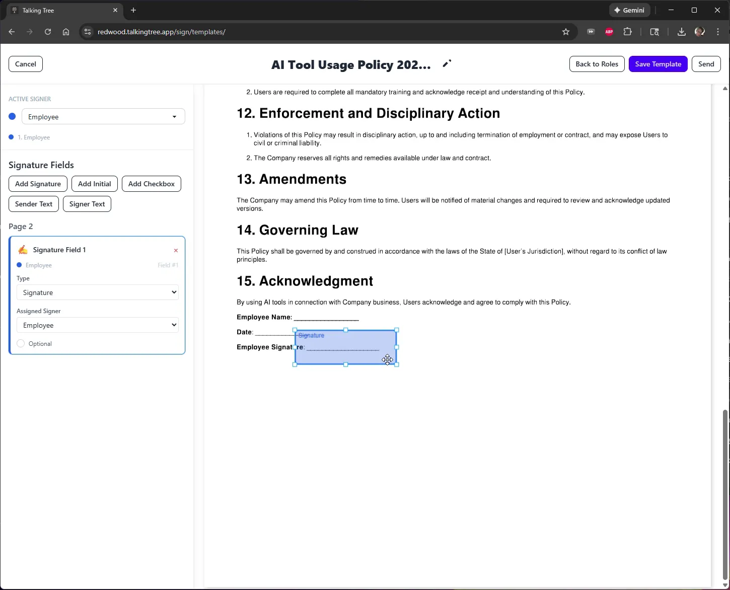 Save the configured document as a signature template