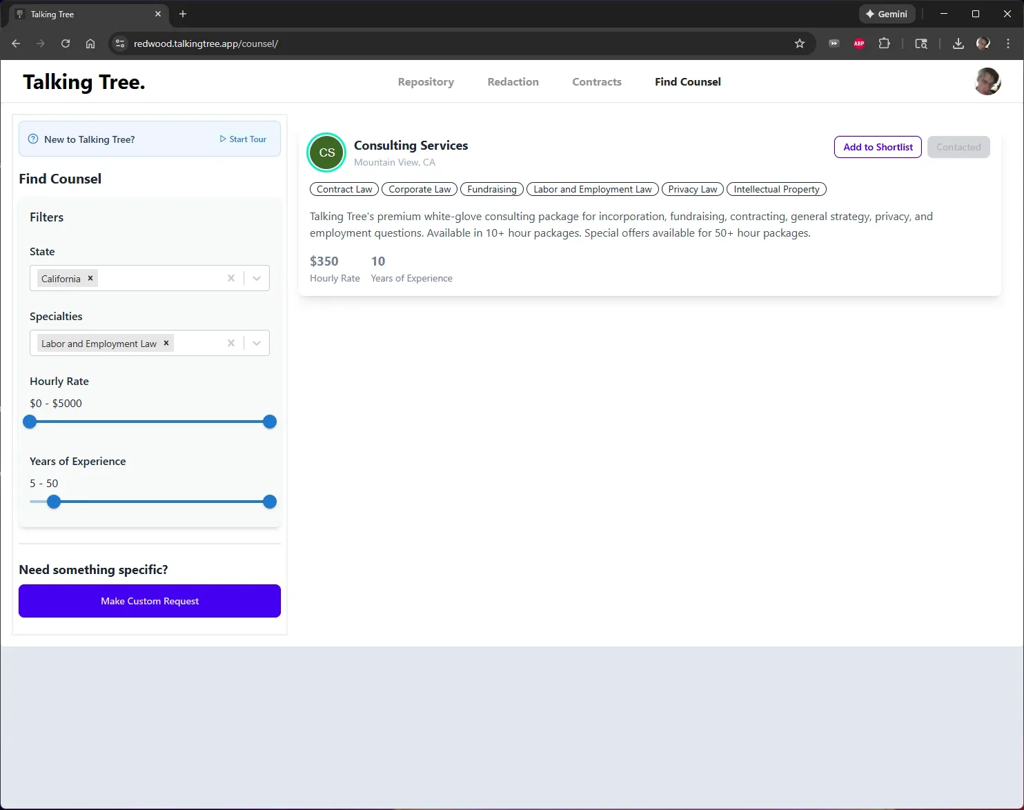 Contact button showing Contacted confirmation