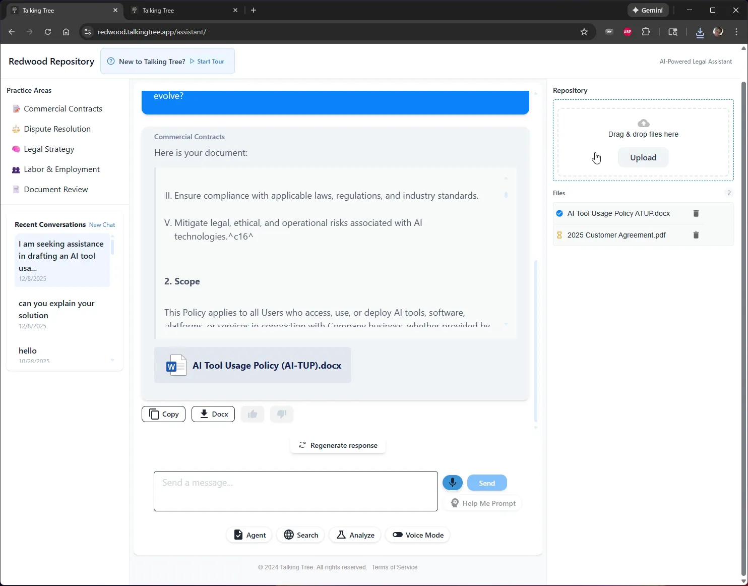 Uploading a file into the Repository panel