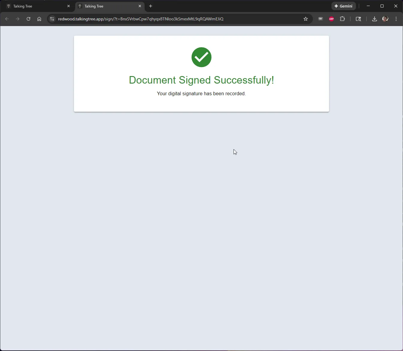 Document signed successfully confirmation