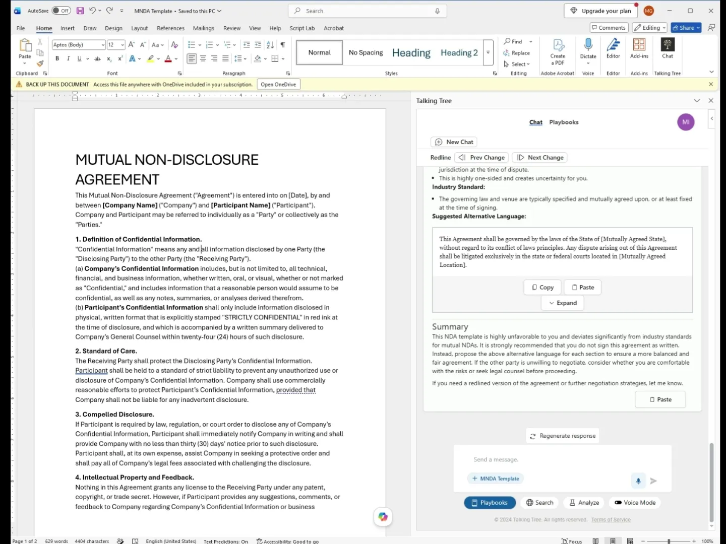 Final summary recommending against signing the agreement as written